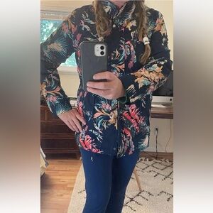 Ladies Jacket Outdoor Wind Rain Raincoat Coat L US12 Floral Navy Cute &Unique